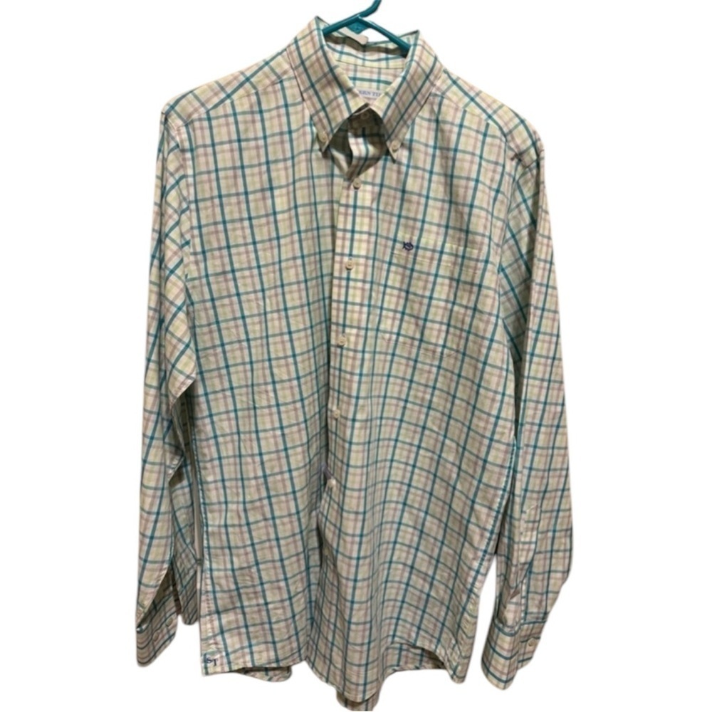 Southern Tide Men’s Button Up Long Sleeve Plaid Shirt Sz M